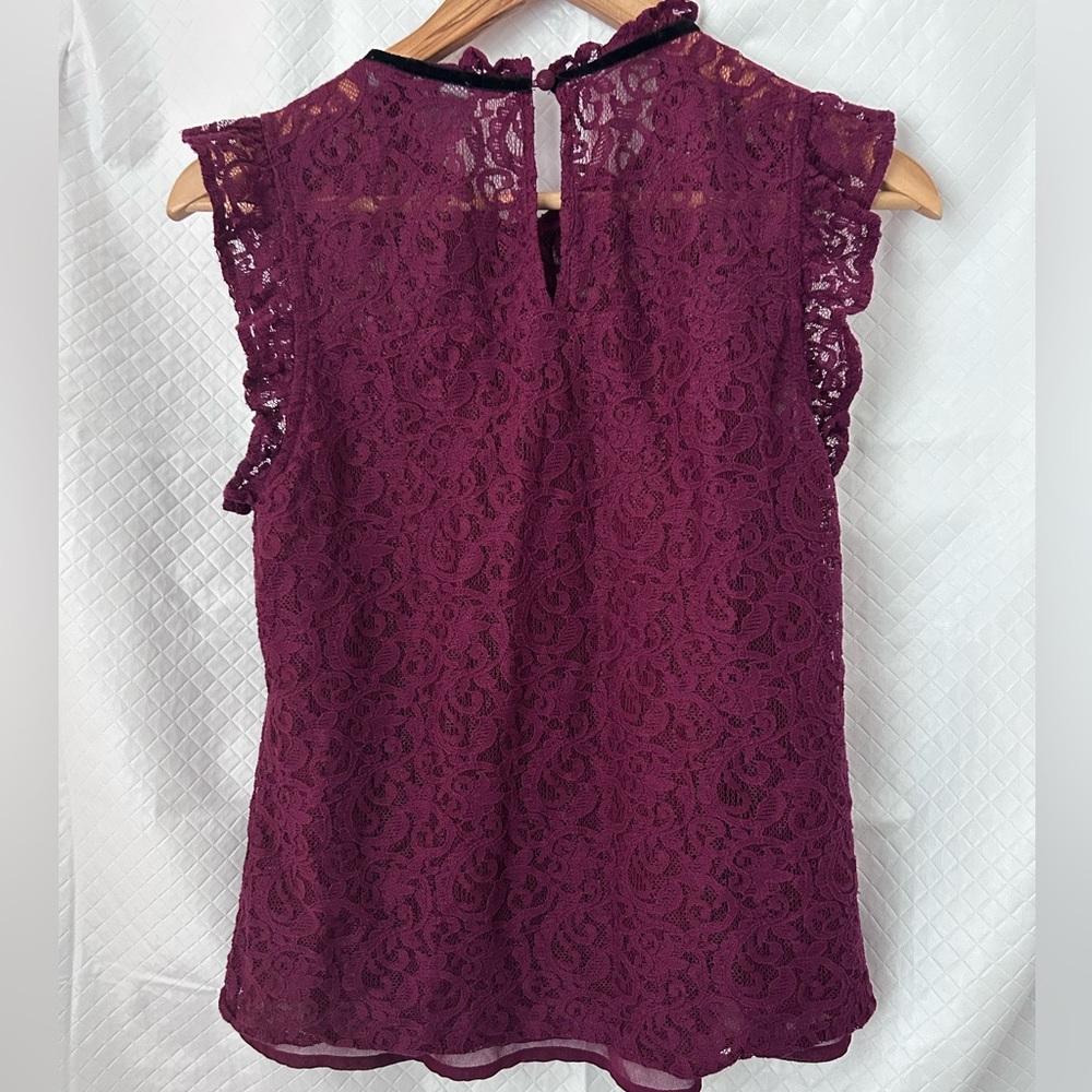 Soho Burgundy Lace Blouse with Ruffles - Picture 2 of 9